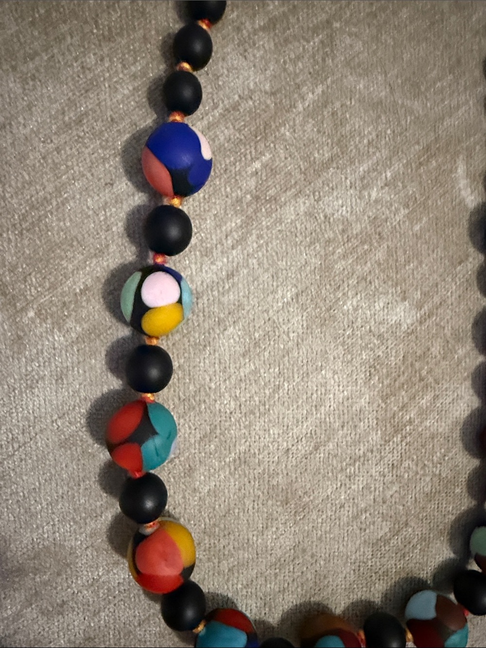Multicolor Bead Statement Necklace - Black Accent Beads-Hand painted wood beads - Picture 5 of 6
